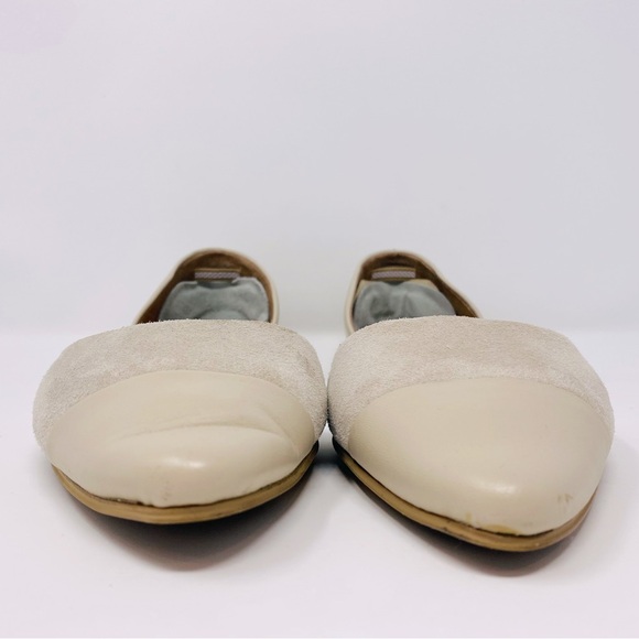 J JILL 10 Two-Tone Tan Cream D'Orsay Leather Pointed Toe Slip On Dressy Flats - Picture 3 of 16